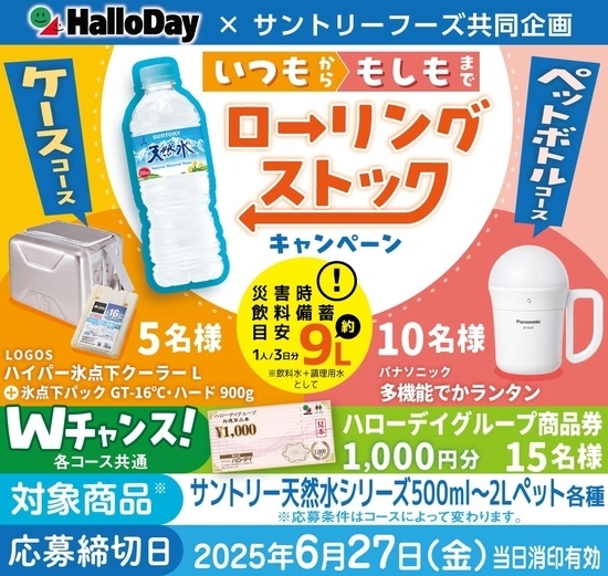 ハローデイ×サントリー共同企画「サントリー天然水ローリングストックキャンペーン」