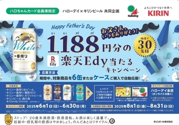 ハローデイ×キリンビール共同企画「父の日に一番搾り！1,188円(いいパパ)分の楽天Edyが当たるキャンペーン」