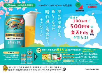ハローデイ×キリンビール共同企画「100名様に500円分の楽天Edyが当たる！キャンペーン」