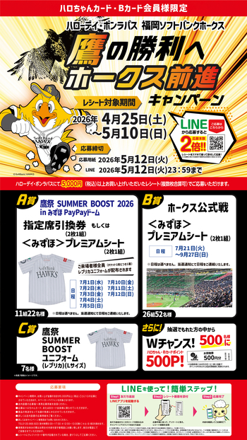 カード会員様限定！「鷹の勝利へホークス前進」キャンペーン
